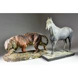 ***Frederick Thomas Daws (1878-1955) - Two painted plaster models - approaching tiger on