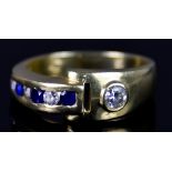 A 9ct Gold Sapphire and Diamond Ring, set with brilliant cut diamond, approximately .10ct, four