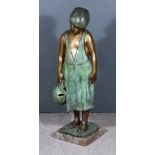 Vincenzo Aurisicchio (1855-1926) - Bronze - "Bambina", green and brown patinated figure of a young