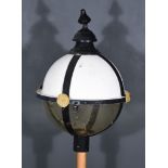 A Pair of Bulbous Ornamental Bay Front Lamps, with turned finials, each painted in white and