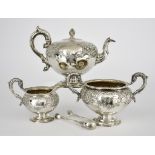 An Early Victorian Scottish Silver Circular Bulbous Three-Piece Tea Service, by Mackay & Chisholm,