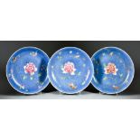 Ten Chinese Porcelain Plates, Late 19th/Early 20th Century, enamelled in colours with scattered