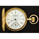 A 14ct Gold Full Hunting Cased Keyless Fob Watch, by The Illinois Watch Co., Serial No 97800, highly