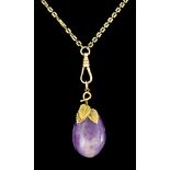 A 9ct Gold Amethyst Pendant and Chain, Modern, mounted with a large tumbled agate stone, suspended