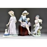 A Lladro Porcelain Figure No. 1379 - 'Putting Doll to Sleep', 11.5ins high, and six others, all in