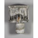 A Lead Cistern, 18th Century, initialled "W. C. M" and dated 1790, 11.5ins x 9ins x 9.5ins (16ins