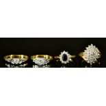 Four Gem Set Rings, Modern, comprising - one pave diamond set, size I+, one set with a small
