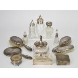 A George V Silver Mounted and Diamond Cut Glass Baluster-Shaped Scent Bottle and Mixed Silver, the