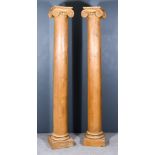 A Pair of Early 20th Century Pine and Plaster Doric Columns, with vitruvian scroll capitals,