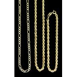 A 9ct Gold Rope Twist Chain and Bracelet, Modern, chain 460mm in length, bracelet 180mm, and one