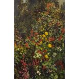 ***Frederick Thomas Daws (1878-1955) - Oil painting - Study of mixed summer flowers, canvas 30ins