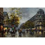 ARR Antoine Blanchard (1910-1988) - Oil painting - Parisian street scene on a grey day, with horse