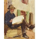 ARR Laura Knight Johnson (1877- 1970) - Watercolour sketch - Seated portrait of a bearded