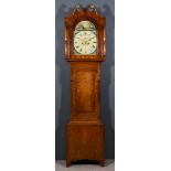 A 19th Century Mahogany and Oak North Country Longcase Clock, the 13ins arched painted dial with