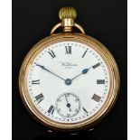 A 9ct Gold Keyless Open Faced Pocket Watch, by Waltham, case 50mm diameter, with 9ct gold dust