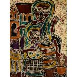 Yinka Adeyemi (born 1941) - Batik - "Musicians", 19ins x 14ins, in modern frame and glazed