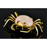 A 14ct Gold Gem Set Brooch, in the form of a crab, set with a cabochon rose quartz stone to the