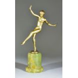 Josef Lorenzl (1892-1950) - Cold painted bronze figure of a nude dancer, raised on green onyx