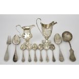 A Late Victorian Silver Helmet Pattern Cream Jug, One Other Jug and Mixed Silver, the cream jug by