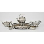 An Edward VII Silver and Silver Mounted Miniature Five-Piece Tea Service, by Levi & Salaman,