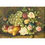 19th Century British School - Pair of oil paintings - Still lives of flowers and fruit, canvas