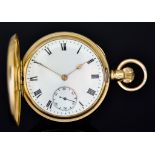 A 15ct Gold Full Hunting Cased Keyless Pocket Watch, by Waltham Mass. Riverside, case 50mm diameter,