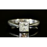 A Platinum Solitaire Diamond Ring, Modern, set with a solitaire diamond approximately .75ct, size