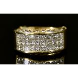 A 14ct Gold Pave Diamond Set Ring, Modern, set with empress cut diamonds approximately 2ct, size M+,