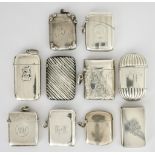 Ten Silver Vesta Cases, various dates and makers, from 1877- 1913, including a book pattern vesta by