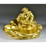 Gustave Frederic Michel (1851 - 1924) - Gilt bronze inkwell modelled in the form of two river gods