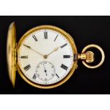 An 18ct Gold Keyless Full Hunting Cased Pocket Watch, no visible maker's name, 18ct gold case with