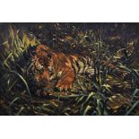 ***Frederick Thomas Daws (1878-1955) - Oil painting - "Healing Balm" - recumbent tiger in