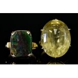 Two Lady's Gem Set Dress Rings, 20th Century, comprising - one 18ct gold ring set with a large