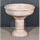 A Large White and Red Veined Marble Campagna Shaped Urn, on turned central column and socle, 31ins
