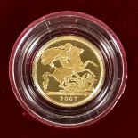 A Queen Elizabeth II Long Tail Half Sovereign, 2007, in Royal Mint wood effect presentation case