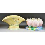 A Clarice Cliff Waterlily Centrepiece, relief moulded and enamelled in pink, green and blue, 8.