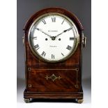 A 19th Century Mahogany Cased and Brass Inlaid Mantel Clock, by Henry Harris of Truro, the 7.5ins