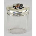 A Victorian Silver and Enamel Mounted Glass Oval Dressing Table Jar, by Henry William Dee, London