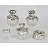 Two Silver Mounted and Hobnail Cut Glass Spherical Scent Bottles and Mixed Silverware, the scent