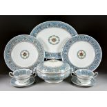 A Wedgwood Bone China "Florentine" Turquoise Patterned Part Dinner Service, comprising - one meat
