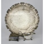 A George V Silver Circular Salver, and Mixed Silver, the tray by Edward Barnard & Sons Ltd, London