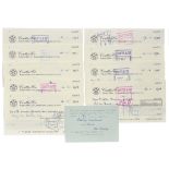 Nine Cashed Coutts & Co Cheques from the account of Peter Cushing Productions Ltd, four written and