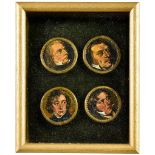 Box Frame Containing Four Circular Miniature Portraits Painted by Peter Cushing, Circa 1940s, each