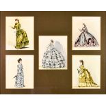 Peter Cushing (1913-1994) - Watercolour - Dress Designs, five individual watercolour dress designs,