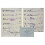 Nine Coutts & Co Cashed Cheques from the account of Peter Cushing Productions Ltd, all written,