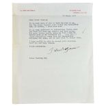 Sir John Betjeman (1906-1984) - typed letter on headed notepaper to Peter Cushing thanking him for