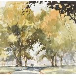 Peter Cushing (1913-1994) - Watercolour - Kensington Gardens, signed, 11ins x 10.75ins, framed and