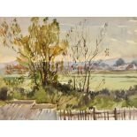 Peter Cushing (1913-1994) - Watercolour - 'View of the Golf Links, Whitstable from my studio window