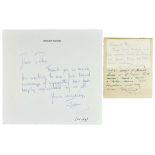 Sir Laurence Olivier (1907-1989) - handwritten note signed 'Vivien and Larry' on card dated 10.v.51