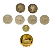 Seven Coins From the Estate of Peter Cushing, and one other - comprising - one George III Crown